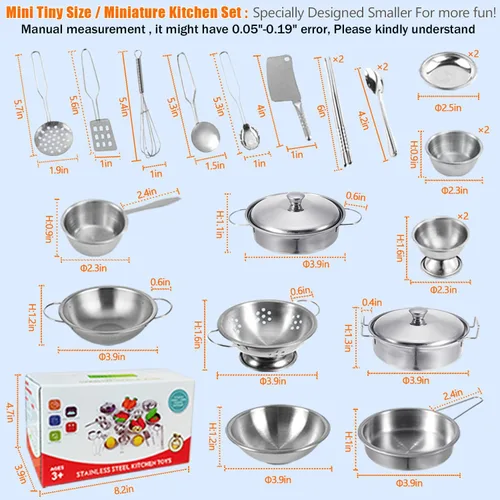 Miniatura 5 de Juguetes Clásicos Pequeños de Utensilios de Cocina de Acero Inoxidable - Juego de Ollas y Sartenes de Juego de Simulación, Kits de Utensilios