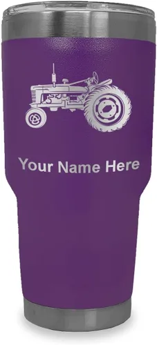 Miniatura 24 de LaserGram Vaso aislado al vacío de 20 onzas, Old Farm Tractor, grabado personalizado incluido (negro)