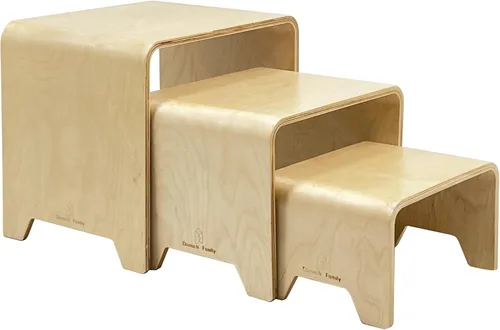Miniatura 2 de Damoch Family® Montessori - Juego de taburetes para niños 3 en 1, mesa y sillas Bentwood para niños, anidación y destete, mesa y taburetes apilables