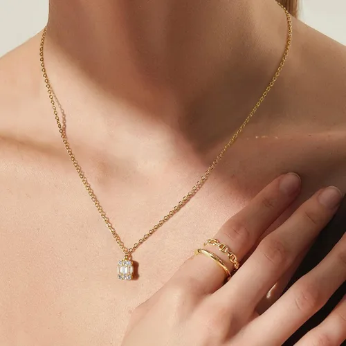Miniatura 4 de KissYan Collares de diamantes para mujer, delicados, chapados en oro de 14 quilates, con circonita cúbica en capas, collar de cadena simple