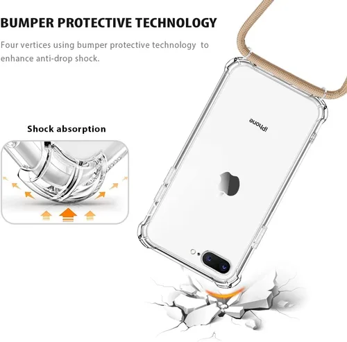 Miniatura 5 de Para iPhone 7 Plus Crossbody Funda Transparente Ajustable Hombro Cuello Correa Cubierta Para iPhone 7+/ 8+ Mujeres Niñas Suave Delgado Protector