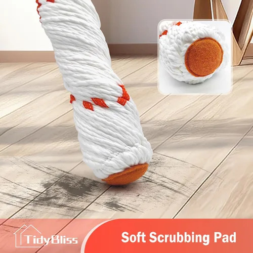 Miniatura 6 de TidyBliss Trapeador giratorio para limpieza de suelos, 57.5 pulgadas de largo con mango de algodón con escurridor, mopa húmeda de microfibra lavable