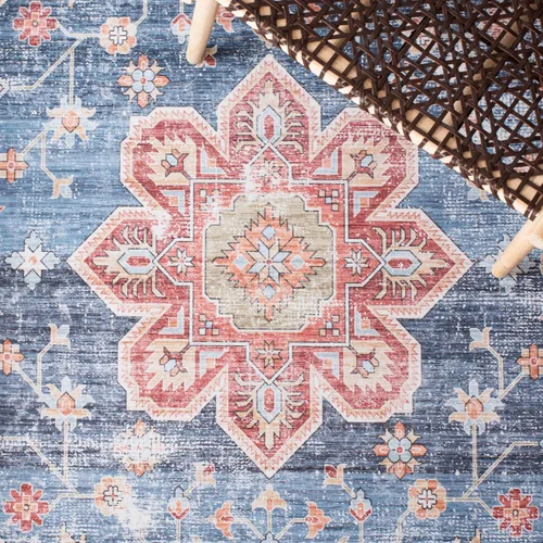 Miniatura 6 de SAFAVIEH Alfombra lavable Tucson Collection - 2 pies 6 pulgadas x 4 pies, azul y resistente al óxido, antideslizante, ideal para zonas de alto