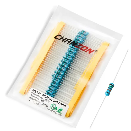 Miniatura 16 de Chanzon - 100 resistencias de película metálica 1/2 W (0.5 W) 10 Ω ohmios ±1% de tolerancia 10R MF, resistencias de agujero pasante con limitación