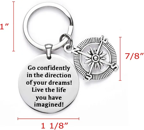 Miniatura 2 de LParkin - Collar/Llavero de acero inoxidable con la inscripción "Go Confidently In The Direction Of Your Dreams", acero inoxidable, Direction-pendant