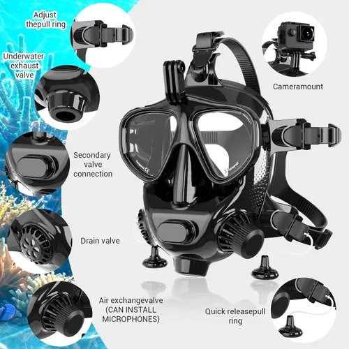 Miniatura 2 de Máscara de buceo de cara completa, soporte de buceo y esnórquel, máscara de esnórquel de cara completa, máscara de buceo ajustable con soporte