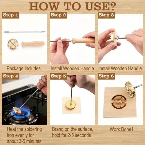 Miniatura 7 de STAMTECH Hierro de marcar para madera – Hierro de marcar de metal personalizado duradero, sellos de cuero, sellos de boda, hierro de marcar