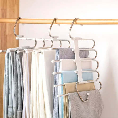 Kalimdor Perchas para pantalones, paquete de 2 organizadores de armario de metal que ahorran espacio, perchas para ropa, pantalones, diseño