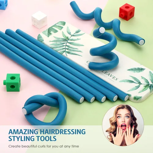 Miniatura 5 de Syhood 30 Piezas Varillas Rizadoras Flexibles 9.45 Pulgadas Rodillos de Espuma Twist Suaves Sin Calor Varillas Rizadoras de Cabello y 1 Peine de Azul