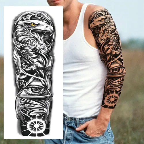 Miniatura 3 de FANRUI 24 hojas de manga de tatuaje temporal de brazo completo súper grande para hombres con 8 hojas de tatuajes temporales de manga completa