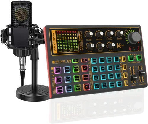 Miniatura 8 de sktome Tablero de efectos de sonido K300, paquete de equipo de podcast para 2, paquete de micrófono de podcast con cambiador de voz, múltiples