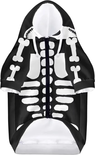 Miniatura 3 de Howilath Disfraz de Halloween de hueso de perro, sudadera con capucha de esqueleto para perro, ropa para mascotas, ropa con cremallera de calavera