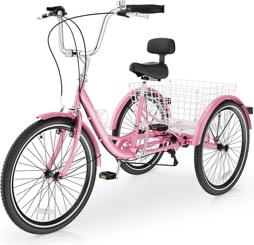 Miniatura 20 de Slsy Triciclo para adultos de 7 velocidades, 20/24/26 pulgadas, bicicleta de 3 ruedas para adultos con cesta de compras grande, capacidad de 350