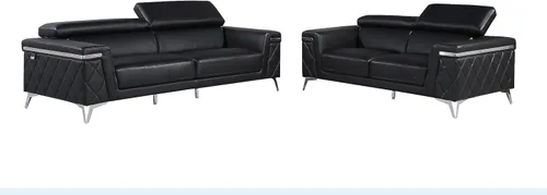 Blackjack Furniture Amalfi - Juego de sofá de cuero italiano de grano superior para sala de estar con elegante diseño italiano, reposacabezas