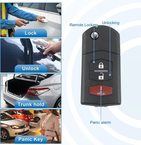Miniatura 3 de X AUTOHAUX 3 botones Flip coche entrada sin llave control remoto reemplazo llavero proximidad Smart Fob BGBX1T478SKE125-01 para Mazda 5 2 CX-7 CX-9