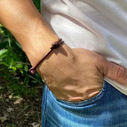 Miniatura 6 de 3 mm Men Genuine Leather Bracelet - Handmade Adjustable Cuff, Mens Minimalism Leather Wrap Wristband, Simple Accessories, Premium Leather, Women