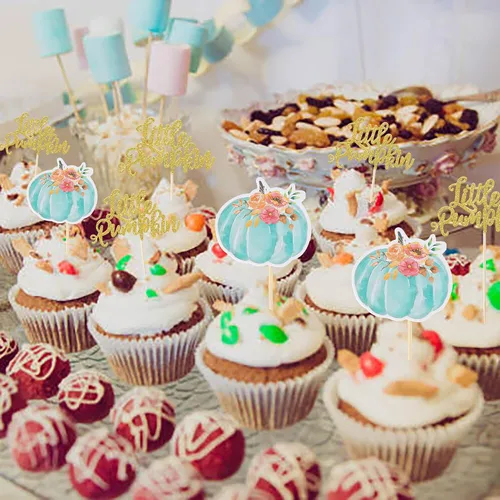 Miniatura 4 de Rsstarxi Paquete de 36 adornos para cupcakes de calabaza pequeña, revelación de género, baby shower, fiesta, decoración de tartas, calabaza