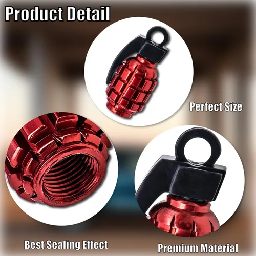 Miniatura 2 de 8 tapas de vástago de válvula de neumático, tapas de válvula de neumático de acero inoxidable para automóviles, camiones, SUV, motocicletas, Rojo