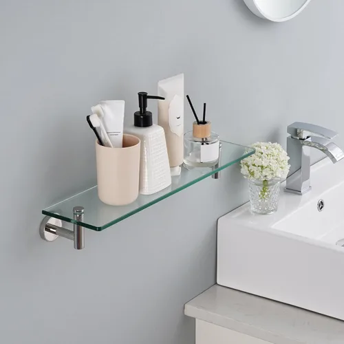 Miniatura 8 de Estante de cristal KES para baño, estante rectangular de 20 pulgadas con vidrio templado de 8 mm de grosor, soporte de metal antioxidante para pared
