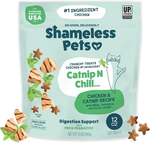 Miniatura 17 de Shameless Pets Golosinas para gatos con Catnip y pollo para la salud digestiva, crujientes