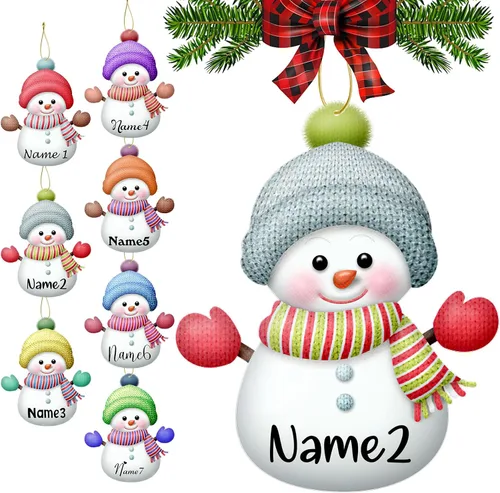 Miniatura 14 de Adornos de Navidad personalizados con nombres, muñeco de nieve, 8 piezas, adorno familiar personalizado, decoración colgante de madera para árbol