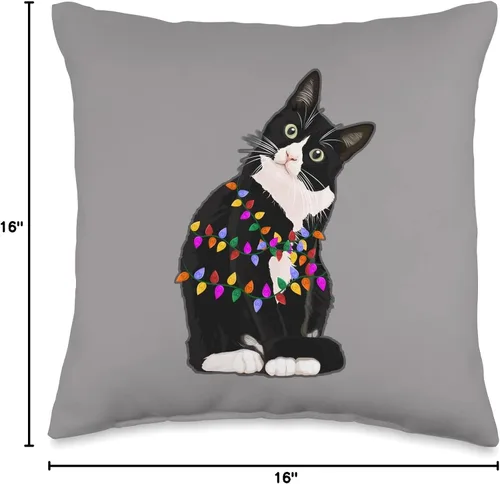 Miniatura 4 de Christmas Cat Cuties Funnies Almohada de esmoquin con luces enredadas de Navidad, diseño de gatito, 15.7 x 15.7 in, multicolor