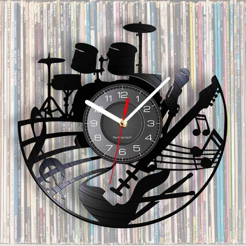 Miniatura 4 de Kit de guitarra y batería de 12 pulgadas, reloj de pared con disco de vinilo LED, 7 colores cambiantes, sin tictac, instrumento moderno Rock N Roll
