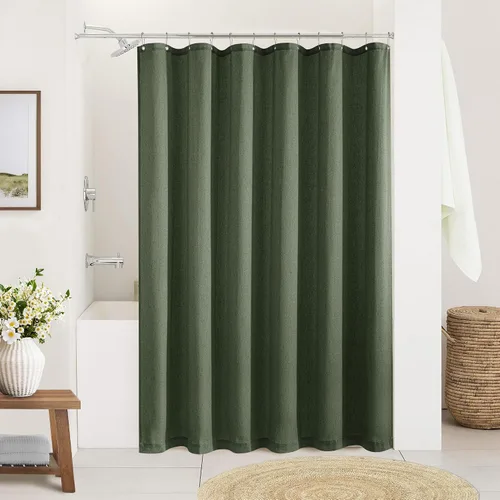 Miniatura 8 de Cortina de ducha de lino de avena 36x72 para cabina de ducha, cortinas neutras grisáceas beige de lino para baño, decoración bohemia de baño