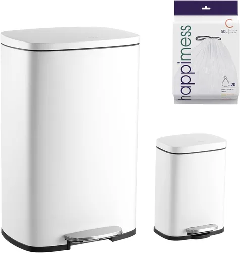 happimess HPM1006C Connor - Bote de basura rectangular con tapa de cierre suave y mini bote de basura gratis, moderno a prueba de huellas dactilares
