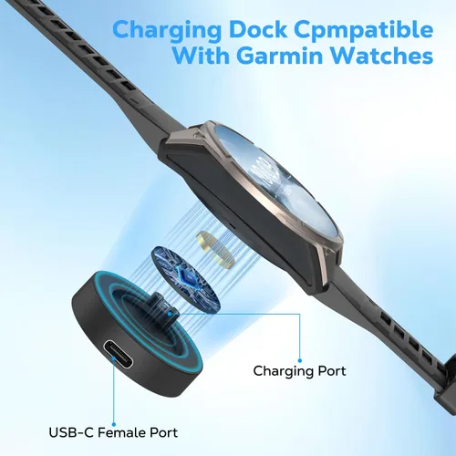 Miniatura 2 de Cargador de reloj USB C, compatible con vivoactive 6 5 4, Fenix 8 7 6 5, Forerunner 55 165 265 965 970 570, Instinct 3 2 1, Venu 4 3s, estación