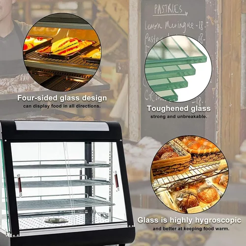 Miniatura 6 de Whalefall Calentador de alimentos de 3 niveles para mostrador, 27" Calentador comercial para alimentos, pizzas, con calefacción 3D con marco