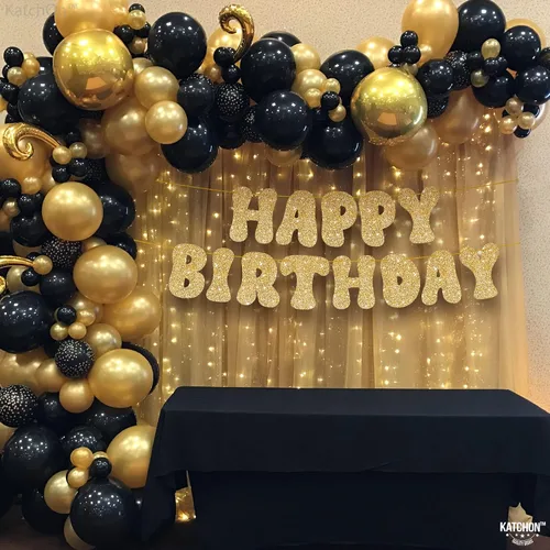 Miniatura 5 de KatchOn, Cartel de feliz cumpleaños dorado con purpurina – Pre-encordado, 10 pies Cartel dorado de feliz cumpleaños para niñas y niños Cartel