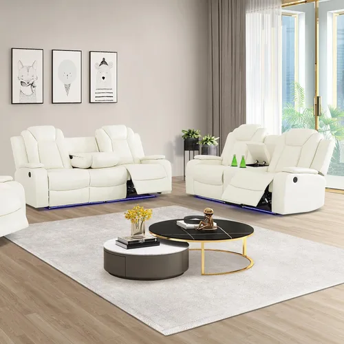 Miniatura 38 de Juego de sofá modular reclinable eléctrico con luz LED, juego de sofá modular reclinable de cuero, incluye sillón reclinable individual, juego