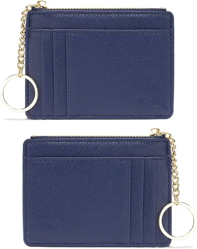 Miniatura 10 de Tarjetero delgado con bloqueo RFID, billetera de bolsillo pequeño, con cremallera Keychian para monedero, monedero y tarjetero para mujeres y hombres