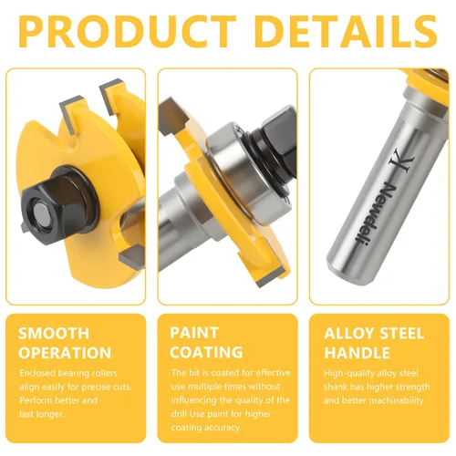 Miniatura 5 de Juego de brocas para enrutador de lengüeta y ranura, Juego de brocas para enrutador de lengüeta y ranura Newdeli, vástago de 1/2, brocas ajustables