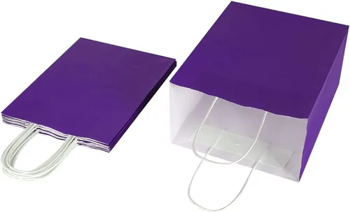 Miniatura 4 de Oikss - Paquete de 50 bolsas de papel kraft púrpura mediano de 8" x 4.75" x 10", con asas a granel, para cumpleaños, bodas, fiestas, compras al por
