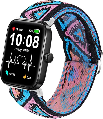 Compatible con correas de reloj inteligente AITAFY, correa de repuesto ajustable de nailon elástico Sahouden compatible con AITAFY ID207/FVYAO azul