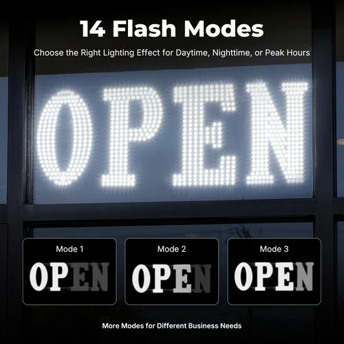 Miniatura 3 de Letrero LED abierto grande de 30" x 10" con control remoto de alta visibilidad para negocios, letrero abierto de 14 modos adecuado para tienda, bar