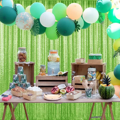 Miniatura 2 de 2 paneles de cortinas de fondo de lentejuelas verdes de 8 pies, cortinas de fondo de fotografía con purpurina para decoración de Navidad, boda