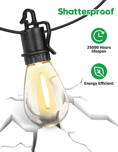 Miniatura 2 de Guirnalda de luces para exteriores de 100 pies con 35 ofertas de patio inastillables S14 bombillas Edison vintage E12, luces regulables de 2700 K