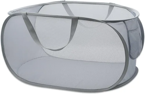 HONOMA Cesta de malla resistente para lavandería, cesta desplegable con bolsillo lateral para cuarto de servicio, baño, habitación de los niños, Gris