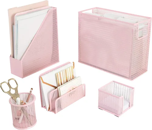 Miniatura 10 de Blu Monaco Aqua - Juego de organizador de escritorio de 5 piezas Juego de suministros de oficina de metal con organizador de archivos colgante