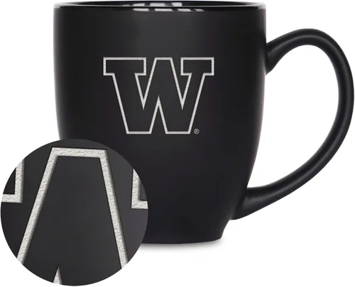 Miniatura 264 de Rico Industries - Taza de cerámica mate negra con grabado láser estándar de 15oz para NCAA (escuelas T & U) - Para bebidas calientes o frías