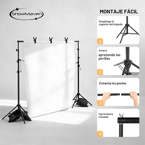 Miniatura 3 de ShowMaven Soporte para Telón de Fondo, 6.4 pies x 10 pies Soporte Ajustable para Fondo de Fotografía con Bolsa de Transporte para Fotografía Estudio