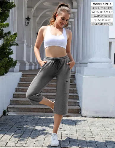 Miniatura 2 de SPECIALMAGIC Pantalones capri de yoga para mujer, pantalones capri cargo de pierna recta con 5 bolsillos