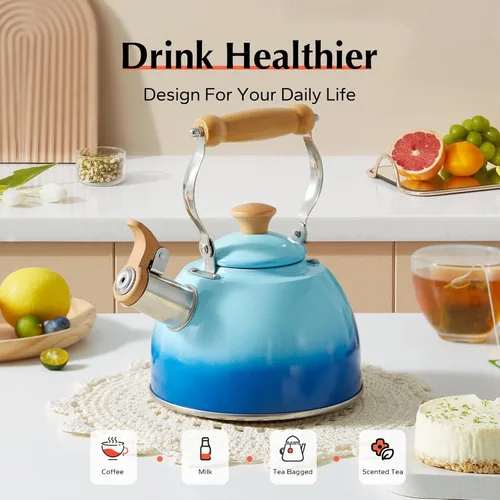 Miniatura 2 de ROCKURWOK - Tetera para estufa, tetera con mango ergonómico de tacto fresco, tetera de acero inoxidable de grado alimenticio, hervidor de té