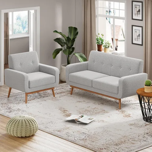 Miniatura 11 de HUIMO - Juego de muebles para sala de estar con botones, juego de muebles tapizados con botones para sala de estar, sofá moderno tapizado con marco