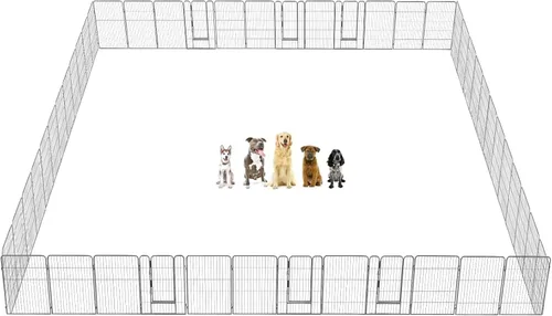 Miniatura 12 de Corralito plegable de metal para perros con puerta de puerta, valla de metal resistente para animales pequeños, perrera para exteriores