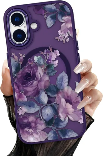 Miniatura 67 de Compatible con el teléfono 13 Pro - Funda magnética mate translúcida, de lujo, a prueba de golpes, magnética y con bonito patrón de flores, carcasa