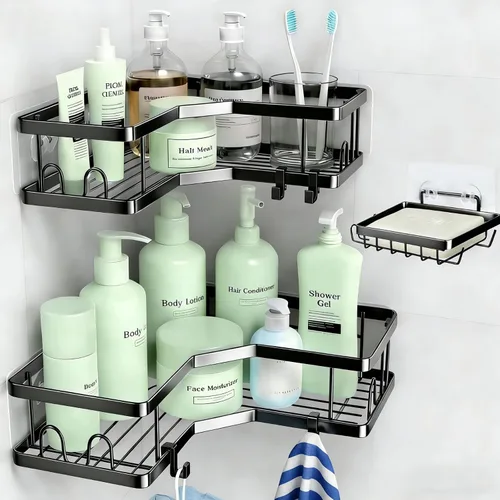 Organizador de ducha esquinero a prueba de óxido, 3 unidades, accesorios de almacenamiento de baño de acero inoxidable, organizador de ducha